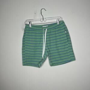 Onia Swim Trunks Mens Small Green Blue Striped Pockets Mesh Beach Pockets Preppy